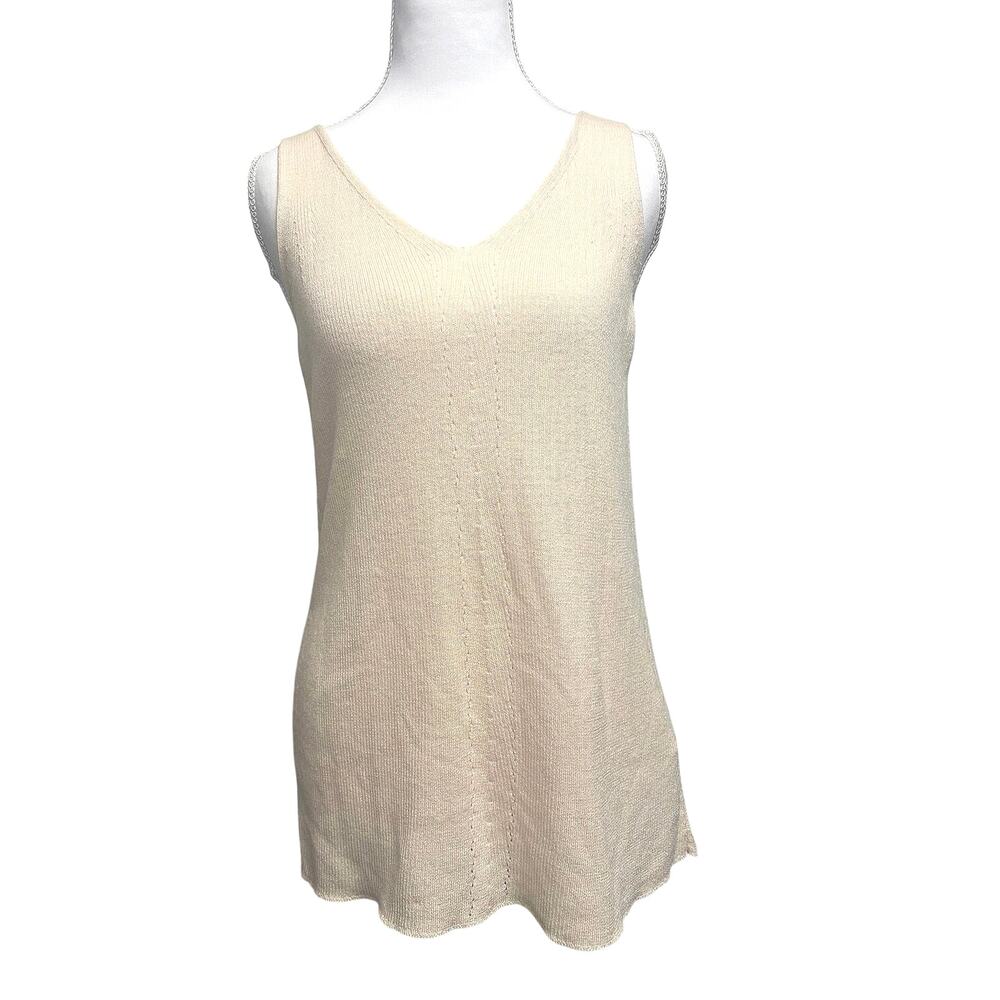 Peruvian Connection cream silk/Pima cotton top sz Small luxury capsule v neck